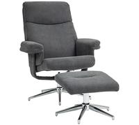 HOMCOM Fauteuil relax avec pouf, rembourré Fauteuil TV avec fonction chaise longue, chaise longue avec aspect velours, supporte jusqu'à150 kg, pour salon, chambre à coucher, gris foncé