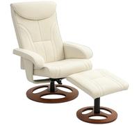 HOMCOM Fauteuil Relax avec Repose-Pied Fauteuil de Relaxation avec Dossier inclinable jusqu'à 135° - revêtement synthétique et Base en Bois - pour Salon, Chambre à Coucher, Blanc