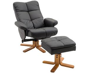 HOMCOM Fauteuil Relax avec Repose-Pied, Fauteuil de Relaxation en PU, pivotant à 360°, Dossier inclinable, Assise et Dossier rembourrés, Rangement caché, pour Salon, Chambre, Home cinéma, Noir