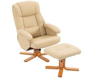 HOMCOM Fauteuil relax avec repose-pied fauteuil de relaxation pivotant 360° dossier inclinable charge 120 Kg beige