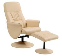 HOMCOM Fauteuil Relax avec Repose-Pied Fauteuil de Relaxation Relaxant pivotant 360° et Dossier inclinable pour TV supportant jusqu'à 120 Kg revêtement synthétique métal Beige