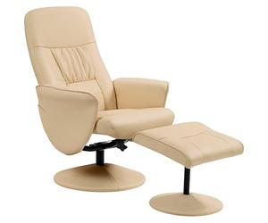 HOMCOM Fauteuil Relax avec Repose-Pied Fauteuil de Relaxation Relaxant pivotant 360° et Dossier inclinable pour TV supportant jusqu'à 120 Kg revêtement synthétique métal Beige