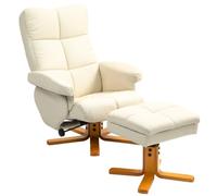 HOMCOM Fauteuil Relax avec Repose-Pied Inclinable Pivotant 80x86x99cm Crème | Fauteuil de Relaxation en PU, Assise Et Dossier Rembourrés, Rangement Caché, Salon, Chambre, Home Cinéma