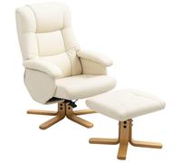 HOMCOM Fauteuil Relax avec Repose-Pied Pivotant 360° jusqu'à 120 Kg Crème | Fauteuil de Relaxation, Dossier Inclinable, Chaise TV, pour Salon Chambre Bureau