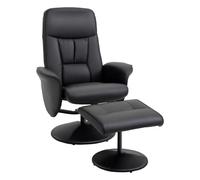 HOMCOM Fauteuil Relax avec Repose-Pied Pivotant 360° Noir | Fauteuil De Relaxation Relaxant, Dossier Inclinable pour TV, Supportant Jusqu'à 120 Kg, Revêtement Synthétique Métal