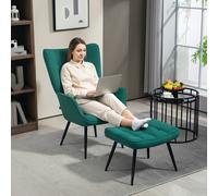 HOMCOM Fauteuil relax avec repose-pieds assorti style scandinave piètement métal noir revêtement aspect velours - Vert