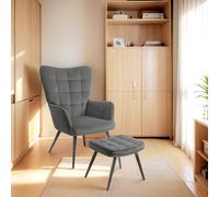 HOMCOM Fauteuil relax avec repose-pieds assorti style scandinave piètement métal noir revêtement aspect velours - gris