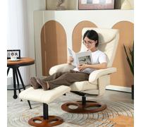 HOMCOM Fauteuil relax avec repose-pieds, dossier inclinable jusqu'à 135°, revêtement synthétique, blanc