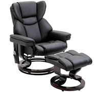 HOMCOM Fauteuil relax électrique avec pouf et fonction massage, fauteuil inclinable à 145° avec siège pivotant à 360°, revêtement en simili-cuir, noir