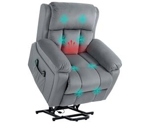 HOMCOM Fauteuil Relax électrique, Fauteuil électrique releveur, Massage et Chaleur, Inclinaison réglable, Assise Large, revêtement synthétique, Fauteuil Relaxant avec Repose-Pied, télécommandes, Gris