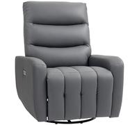 HOMCOM Fauteuil Relax électrique Fauteuil TV inclinable, Fonction balancelle, Prises USB et USB-C Pivotant Fauteuil inclinable avec Dossier réglable, pour Le Salon, Gris