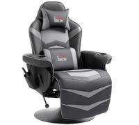 HOMCOM Fauteuil Relax électrique Massage pivotant 360° TV Gris | Fauteuil TV, fauteuil relax massant avec télécommande, porte-gobelet, poche latérale, similicuir