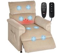 HOMCOM Fauteuil Relax Électrique Massant et Chauffant en Velours Côtelé, Fauteuil Inclinable avec Repose-Pieds, Moteur Silencieux, Mémoire, Port USB, Télécommande et Poches Latérales, Marron
