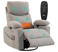 HOMCOM Fauteuil Relax électrique pivotant et à Bascule, Massage et Chauffage, accoudoirs 3D, Ports USB-C/USB, appuie-tête réglable, Tissu éponge, Gris Clair