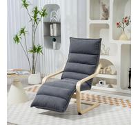 HOMCOM Fauteuil Relax en Bois avec Revêtement en Velours et Repose-Pieds Réglable, Gris Foncé