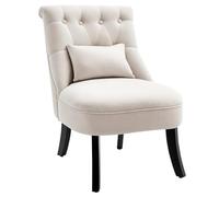 HOMCOM Fauteuil Relax, Fauteuil avec Coussin de Dossier, Fauteuil Lounge avec Aspect Lin, Pieds en Bois, pour Salon, Chambre à Coucher, 52,5 x 69 x 77 cm, Blanc crème