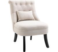 HOMCOM Fauteuil relax, fauteuil avec coussin de dossier, fauteuil lounge avec aspect lin, pieds en bois, pour salon, chambre à coucher, 52,5 x 69 x 77 cm, blanc crème