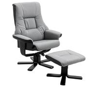 HOMCOM Fauteuil Relax Fauteuil de Relaxation inclinable 135° avec Repose-Pieds pivotant 360° revêtement Microfibre Pieds en Bois Massif Assise épais rembourrée Gris