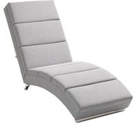 HOMCOM Fauteuil relax Fauteuil lounge rembourré Fauteuil rembourré Chaiselongue avec aspect lin, pieds en acier Fauteuil relax pour salon Gris clair