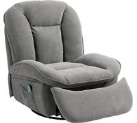 HOMCOM Fauteuil relax, Fauteuil TV avec fonction couchage, fonction balancelle, Fauteuil TV pivotant avec repose-pieds, poche latérale, aspect chenille pour le salon, jusqu'à 150 kg, Gris foncé