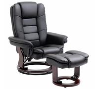 HOMCOM Fauteuil relax inclinable 135° grand confort pivotant 360° avec repose-pieds revêtement synthétique noir