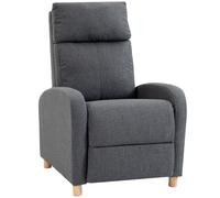 HOMCOM Fauteuil Relax Inclinable Manuel 135° avec Repose-pieds, en Tissu Effet Lin, Pieds en Bois, Gris foncé