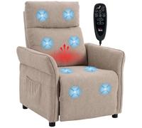 HOMCOM Fauteuil Relax Inclinable Manuel avec Massage et Chaleur, Accoudoirs Réglables, Repose-Pieds, 2 Poches Latérales, Tissu Éponge, Marron