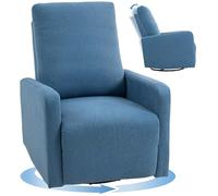 HOMCOM Fauteuil relax inclinable manuel avec repose-pieds, assise large, fauteuil rembourré pivotant avec fonction bascule, en tissu effet lin, pour salon et salon, 76 x 94 x 100 cm, bleu