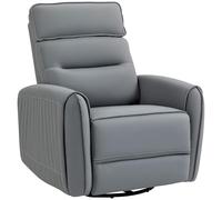 HOMCOM Fauteuil relax inclinable manuellement à 135° avec repose-pieds, siège large, fauteuil inclinable pivotant avec bascule, en tissu respirant à effet cuir pour le salon, gris