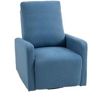 HOMCOM Fauteuil relax inclinable manuellement à 135° avec repose-pieds, siège large, fauteuil inclinable pivotant rembourré avec bascule, tissu effet lin pour chambre à coucher, salon, bleu