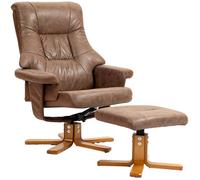 Fauteuil relax dossier inclinable repose-pied bois tissu taupe clair