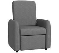 HOMCOM Fauteuil Relax Manuel avec Repose-Pieds et 4 roulettes, Fauteuil Relax rembourré en Tissu Effet Lin et Acier pour Chambre à Coucher, Salon et Salle de séjour, Gris