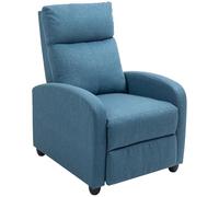 HOMCOM Fauteuil relax manuel avec repose-pieds, fauteuil relax tapissé en tissu effet lin pour chambre à coucher, salon et salle de séjour, bleu