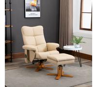 HOMCOM Fauteuil relax massant avec pouf, fauteuil de relaxation pivotant à 360°, dossier inclinable, 80 x 86 x 99 cm, crème