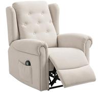HOMCOM Fauteuil Relax massant et Chauffant, Fauteuil inclinable Beige | Dossier et Repose-Pieds Réglables Manuellement, Tissu Aspect Lin, Poche Latérale, pour Salon, Chambre
