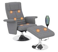 HOMCOM Fauteuil Relax massant par Vibrations avec Pouf, Fauteuil TV avec Fonction Chaise Longue, siège pivotant à 360° Assise rembourrée Confortable, pour Salon, Chambre, Tissu Effet Lin, Gris foncé