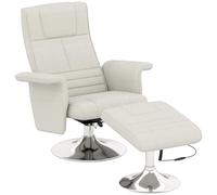 Fauteuil Relax Massant Avec Pouf Tissu Effet Lin Crème Blanc