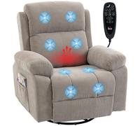 HOMCOM Fauteuil Relax Massant Vibrant avec Chaleur, Repose-Pieds Allongé, Tissu Chenille, Base Pivotante, Fonction Bascule, 2 Poches Latérales, Montage Facile, Beige