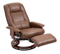 HOMCOM Fauteuil Relax pivotant Fauteuil TV avec Fonction Chaise Longue, Repose-Pieds, Fauteuil inclinable avec accoudoirs, Pieds en Bois pour Salon, Chambre à Coucher, Similicuir, Marron