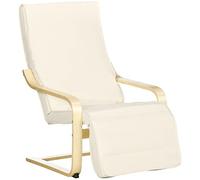 HomCom Fauteuil style nordique – Repose-pied réglable, déhoussable, bois de bouleau, tissu crème