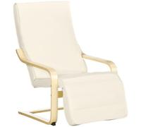 HomCom Fauteuil style nordique – Repose-pied réglable, déhoussable, bois de bouleau, tissu crème