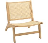 HOMCOM Fauteuil Relax sans accoudoirs, chaise avec dossier en rotin, cadre en bois, fauteuil de lecture pour salon chambre à coucher bois naturel