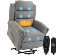 HOMCOM Fauteuil Relax TV électrique avec Assistance de Levage Gris Clair | Massage vibratoire, inclinaison, fauteuil massant avec télécommande et port USB, poche latérale, aspect lin pour salon