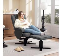 HOMCOM Fauteuil relaxant à bascule avec repose-pieds, revêtement en tissu aspect velours, fauteuil rembourré pivotant, structure en bois, Gris
