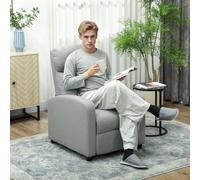 HOMCOM Fauteuil relaxant, réglable à 135°, repose-pieds extensible, accoudoirs rembourrés, lin-polyester, Gris clair