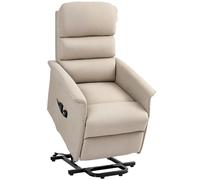 HOMCOM Fauteuil releveur électrique avec Fonction Massage et Chauffage Fauteuil de Relaxation inclinable avec Repose-Pied, 2 télécommandes, Pochette, Tissu de Lin, Beige chiné