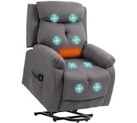 HOMCOM Fauteuil releveur électrique avec Fonction Massage et Chauffage, Fauteuil Relax électrique avec Dossier inclinable, Ports USB, télécommandes, Repose-Pied et Poche latérale, Tissu en Lin, Gris