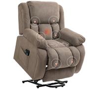 HOMCOM Fauteuil releveur électrique avec Fonction Massage et Chauffage, Fauteuil Relax électrique avec Dossier inclinable, Ports USB, télécommande, Repose-Pied et Poche latérale, Marron Clair