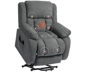 HOMCOM Fauteuil releveur électrique avec Fonction Massage et Chauffage, Fauteuil Relax électrique avec Dossier inclinable, Ports USB, télécommande, Repose-Pied et Poche latérale, Gris