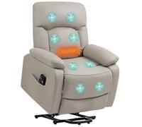 HOMCOM Fauteuil releveur électrique avec Fonction Massage et Chauffage, Fauteuil Relax électrique, Dossier inclinable, Ports USB, télécommande, Coussin à Ressorts, Repose-Pied et Poche latérale, Gris